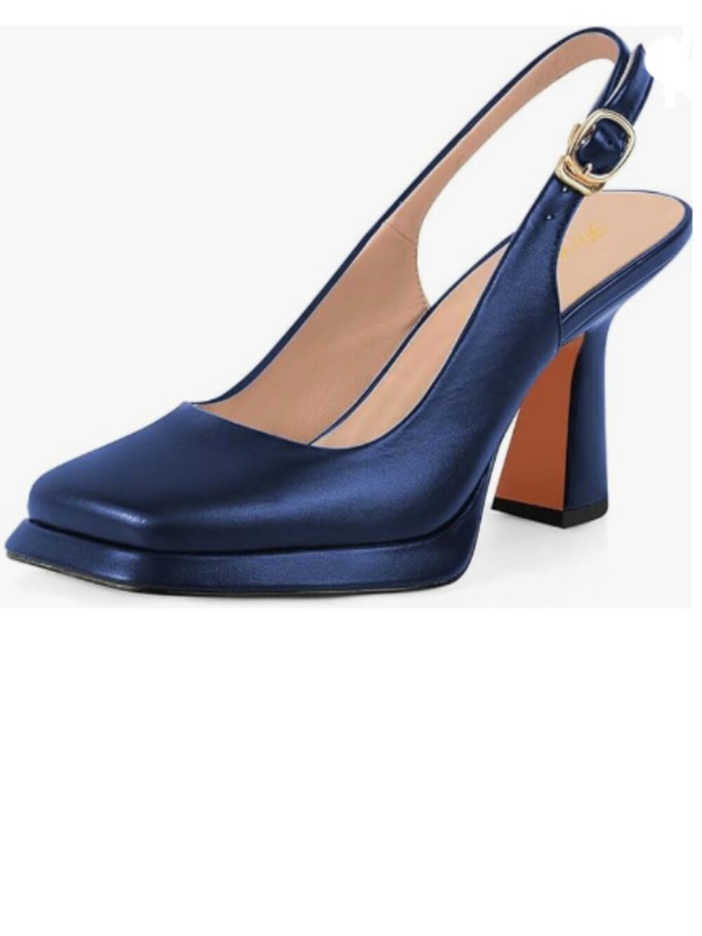 FOWT Blue Platform Closed Square Toe Pumps Block High Heels Slingbacks Shoes